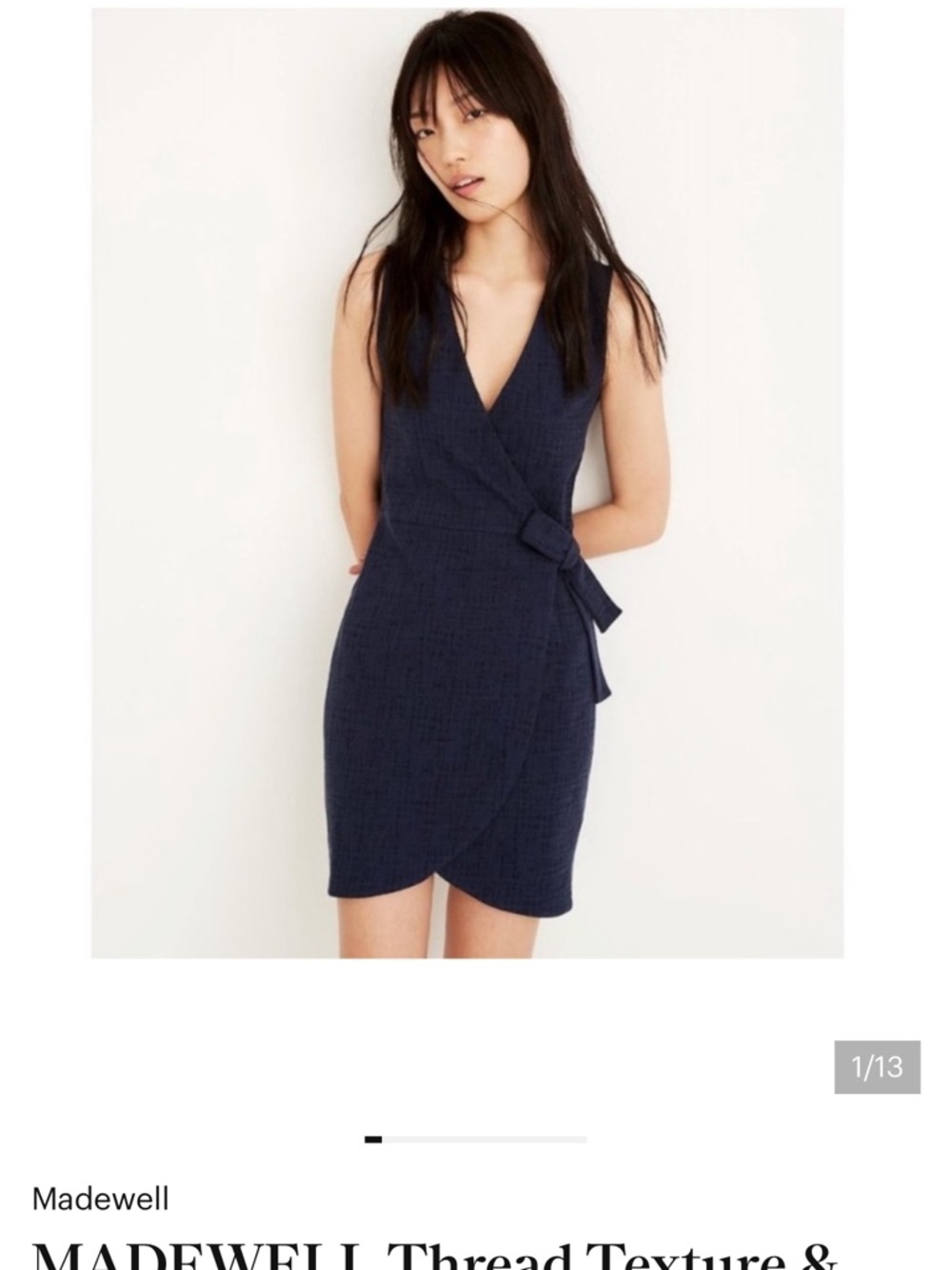 Madewell Navy Textured Wrap Mini Dress